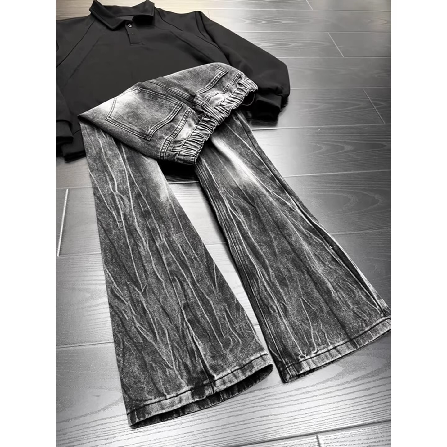 Lightning Pattern Designer Jeans Luxury Men's Washed And Plush Warm Pants Street Trend Brand Narrow Fit Straight Tube Micro Flared Jeans Hip-hop 