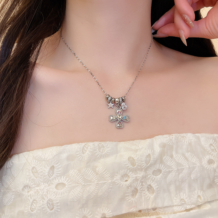 Sweet cool style diamond-encrusted cross pearl bracelet and necklace, personalized fashion ins jewelry set, light luxury niche accessories - view 4