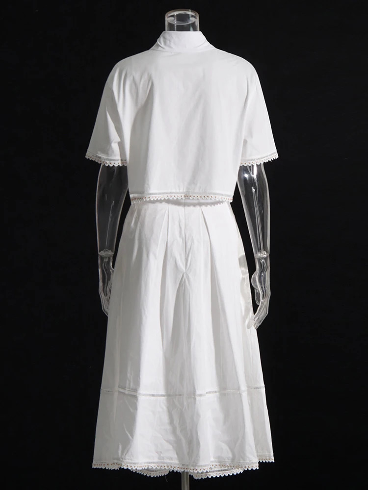 TWOTYLE Solid Summer Two Piece Sets For Women Lapel Short Sleeve Tops High Waist A Line Skirt Slim Set Female Fashion 260418