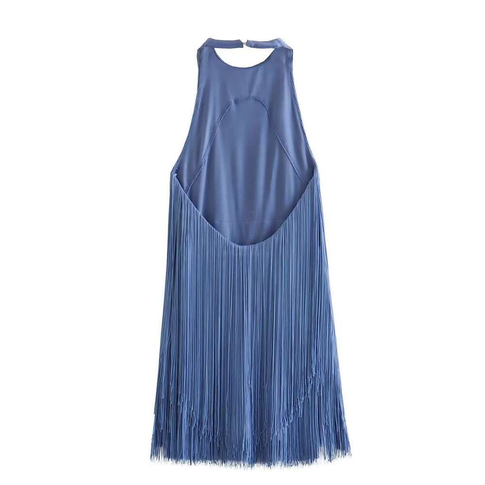 Wholesale Women's Summer Halter Neck Sleeveless Tassel Mini Dress Elegant Fashion Casual Party Dress for Cross-Border MAKOUFEI