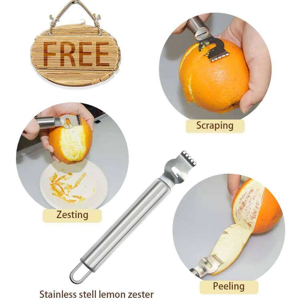 LMETJMA Manual 304 Stainless Steel Lemon Press Juicer Squeezer with Zester Orange Citrus Crusher KC0246