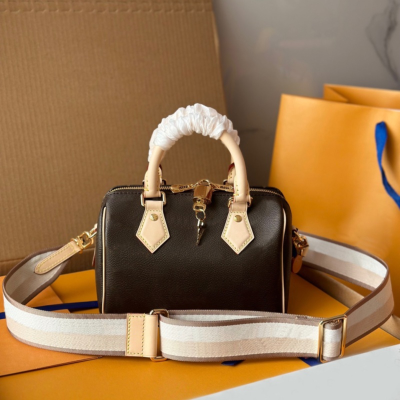 Designer Nano Vintage Denim Mini Boston Bag for Women Brown Shoulder Bag Top-Handle Satchel with Crossbody Strap Fashion Everyday Handbag Luxury Purse 16 20CM