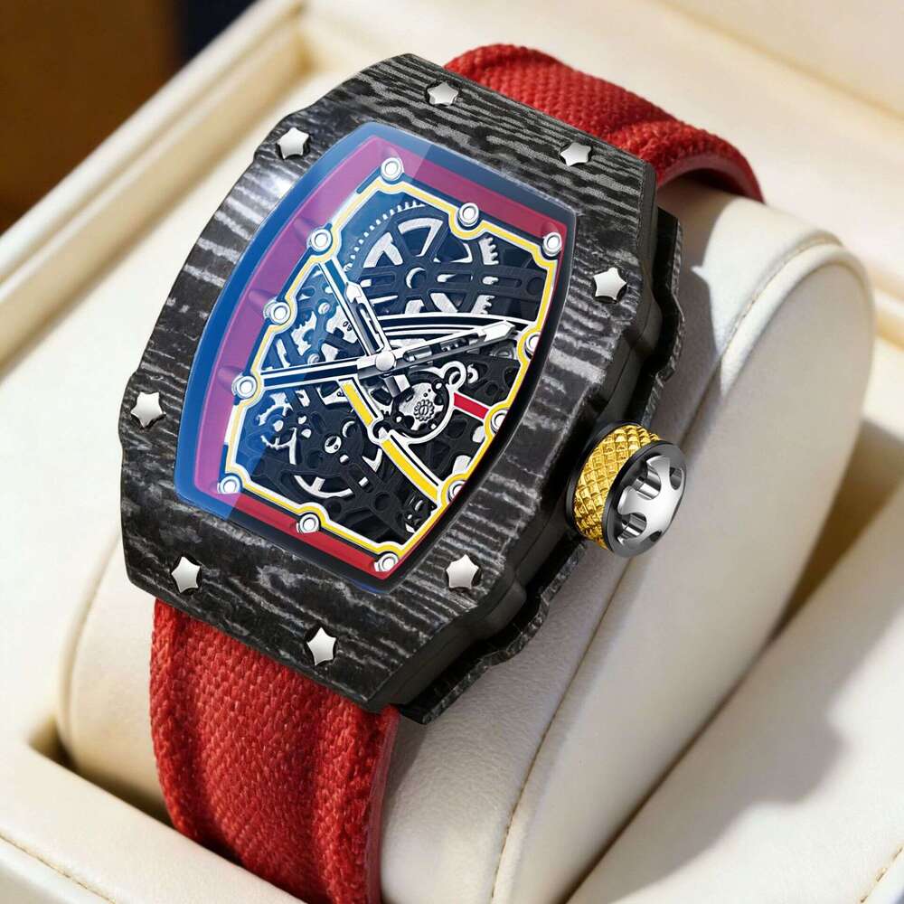 Tonneau Ultra-Thin Quartz Watch Nylon Strap Waterproof Sport Men Wristwatch Black Wholesale 67-02