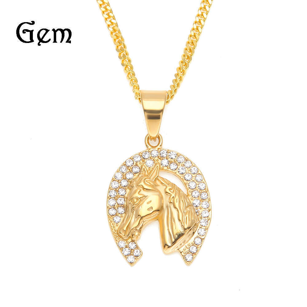 Moissanite Jewelry Men's Diamond-Encrusted GRA Head 18K 14K Hip Hop 925 1-5CT Sterling Silver 14K Gold Color-Retaining VVS Jewelry Horse Pendant