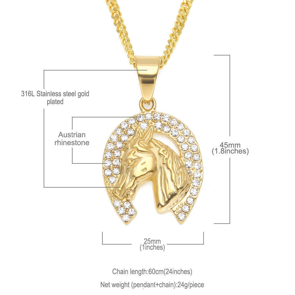 Moissanite Jewelry Men's Diamond-Encrusted GRA Head 18K 14K Hip Hop 925 1-5CT Sterling Silver 14K Gold Color-Retaining VVS Jewelry Horse Pendant