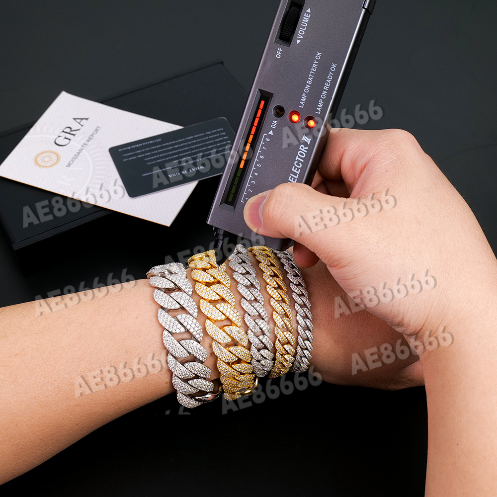 Miami Iced Out 8-14mm Vvs Mossanite Diamond Gold Plated White Gold Silver 925 Moissanite Cuban Link Arc Cuban Bracelet for Men