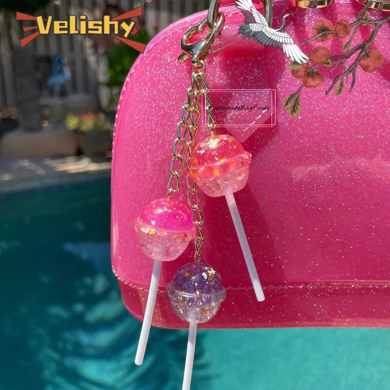 1 Piece Purse Charm Decor Lollipop Bag Pendant Cosmic Candy Cluster Glitter Star Iridescent Pink Purple Lollipop Y2K Keychain 260408