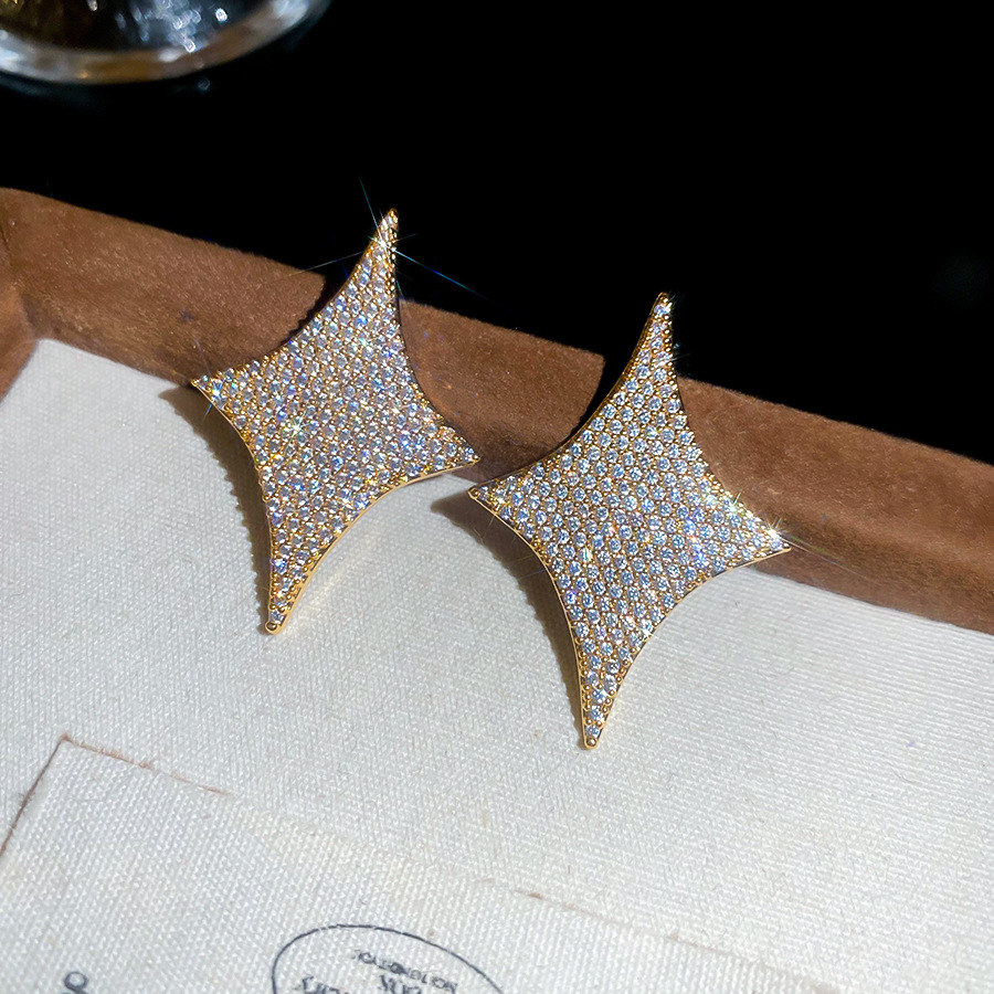 18K real gold plated silver needle zircon star light luxury high-end earrings, cross-border hot-selling versatile women's earrings - view 8
