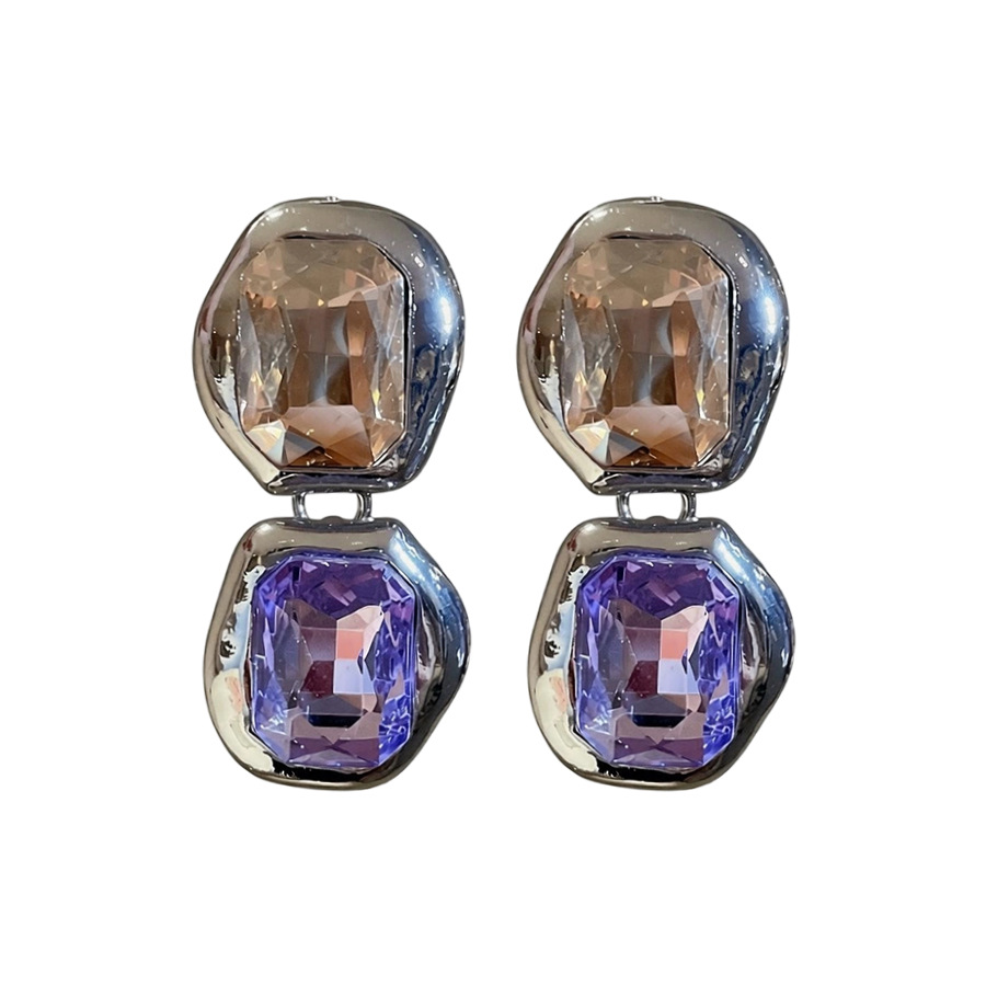 European American light luxury elegant geometric block color-blocking glass gemstone earrings, fashionable and sophisticated women's earrings - view 9