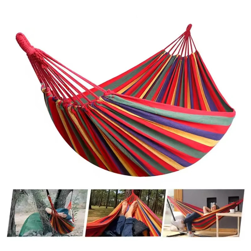 Outdoor Thickened Canvas Hammock Camping Swing Net Hed Anti Rollover Striped Hanging Chair 260418