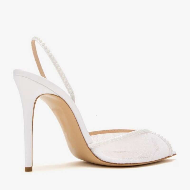 European American High Heeled Sandals With Pointed Toes White Lace Pearls And Stiletto Heels For Women S Wedding Parties - view 4