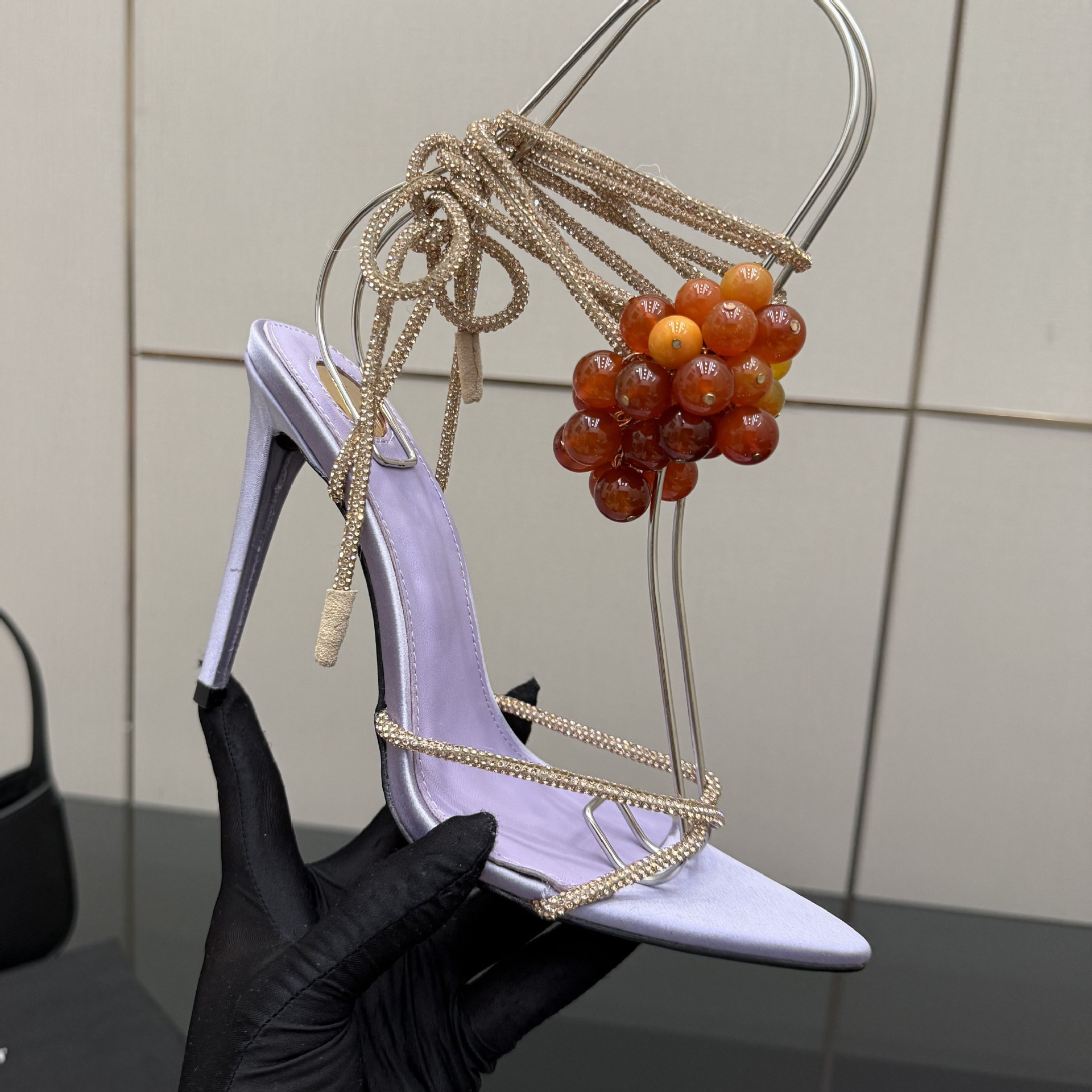 Womans Sandals Designer Sandals Slingback Heels Womens Sandals Designer Kitten Heels Rhinestone cross strap high-heeled sandals Black Green Purple 10CM Box 35-42