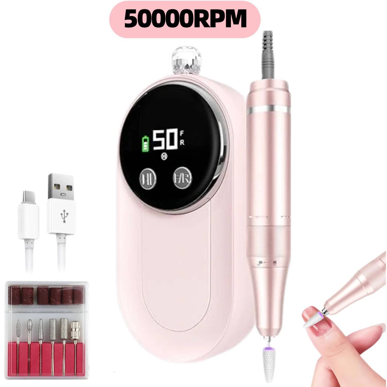 50000Rpm Professional Electric Drill Rechargeable Polisher With LCD Screen Suitable For Gel Polish Nail File Manicure Tool Fast Shipping X260420