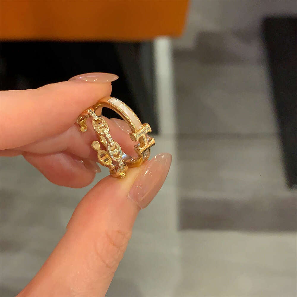 Ring Gold Plated Pig Nose Cubic Zirconia Splicing Open Light Luxury Niche Temperament Index Finger H Letter Adjustable for Daily Wear Gift High Qualit