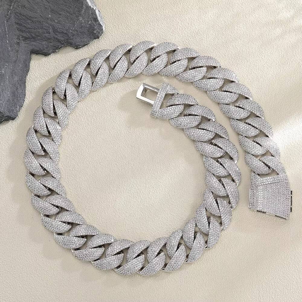 OUGEPHELI 21mm 6 Rows Hip Hop Iced Out Moissanite Moissanite VVS Collar De Candena Cubana Eslabones Cubano Necklace Miami Cuban Link Chain