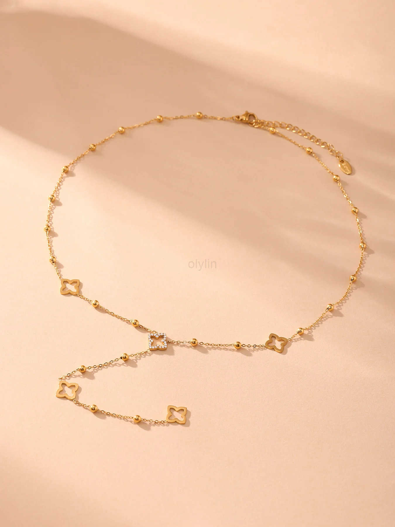 Nivora Gorgeous Luck Clover Zircon Long Chain Stainless Steel Necklaces For Women Metal Female Collar Wedding Banquet Jewelry H260420 - view 4