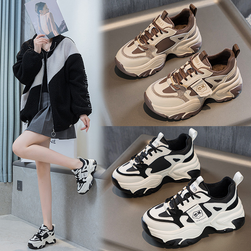 2026 Autumn Winter New Thick-Soled Height-Increasing Fleece-Lined Warm Genuine Leather Dad Women Casual Sports Student Shoes ddmykukumalu