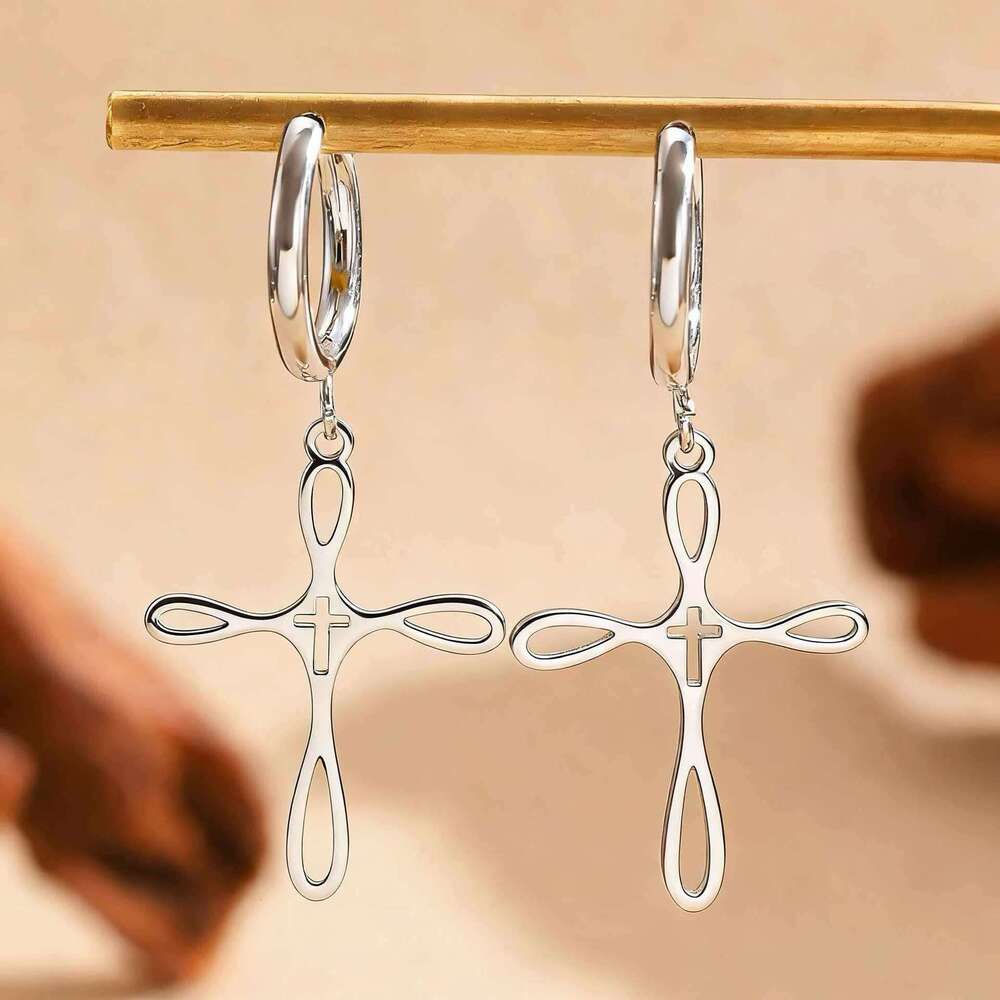 Cross-Border Cross Necklace Stainless Steel Collarbone Chain And Earring Set, Exquisite, Simple, Personalized, Versatile Daily Accessory For Women