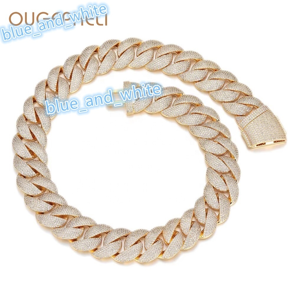 OUGEPHELI 21mm 6 Rows Hip Hop Iced Out Moissanite Moissanite VVS Collar De Candena Cubana Eslabones Cubano Necklace Miami Cuban Link Chain