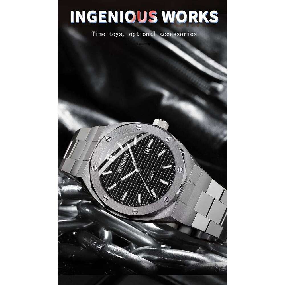 BINBONG Fashion Casual Men Watches Big Dial Silver Stainless Steel Calendar Quartz Wristwatch Classic Top Brand Male Clock B0233 26L0420