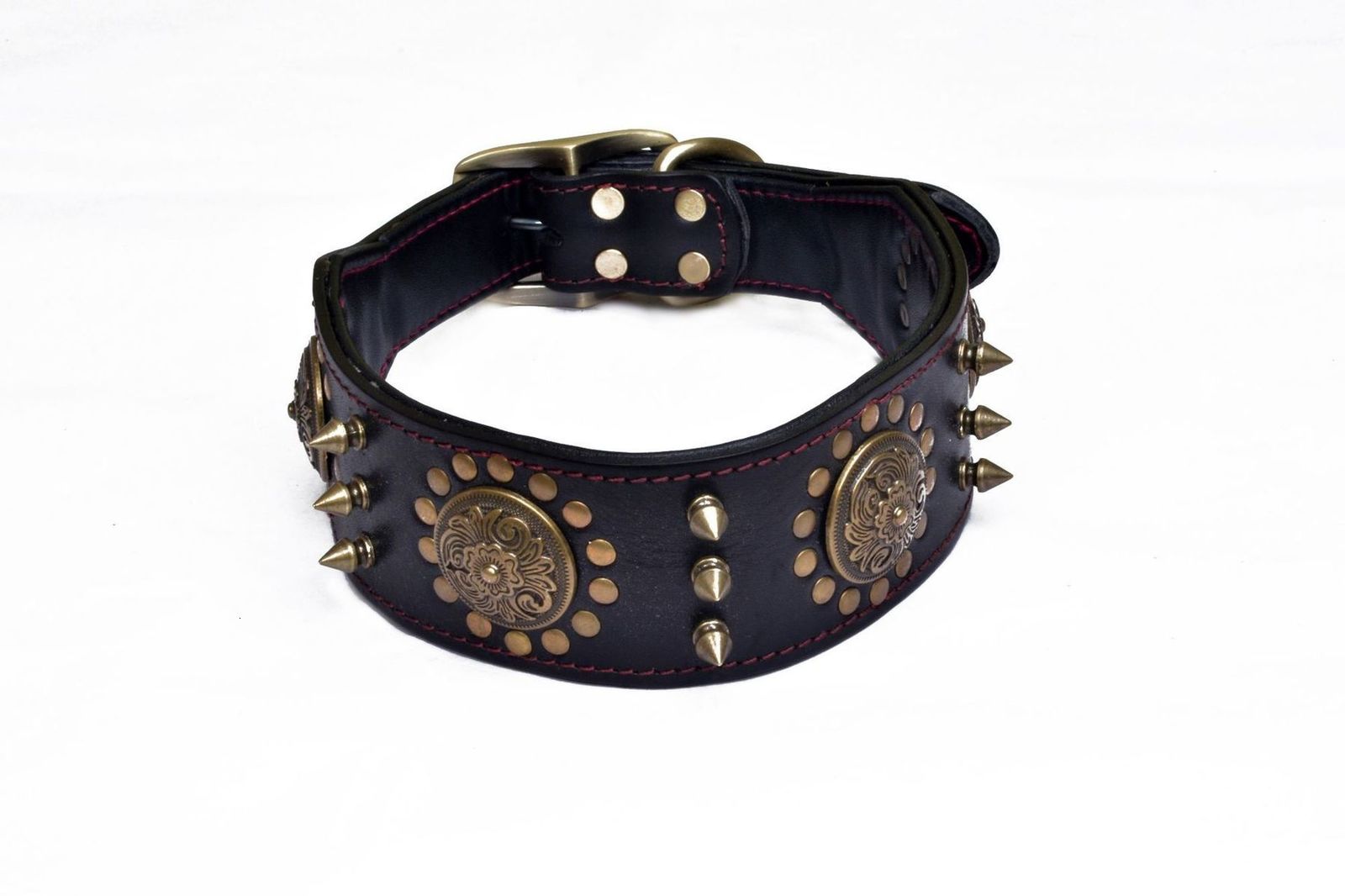 Leather large dog collars bulldog pointed stud collars suitable for medium-sized large dogs genuine leather durable pet collars brown 240923