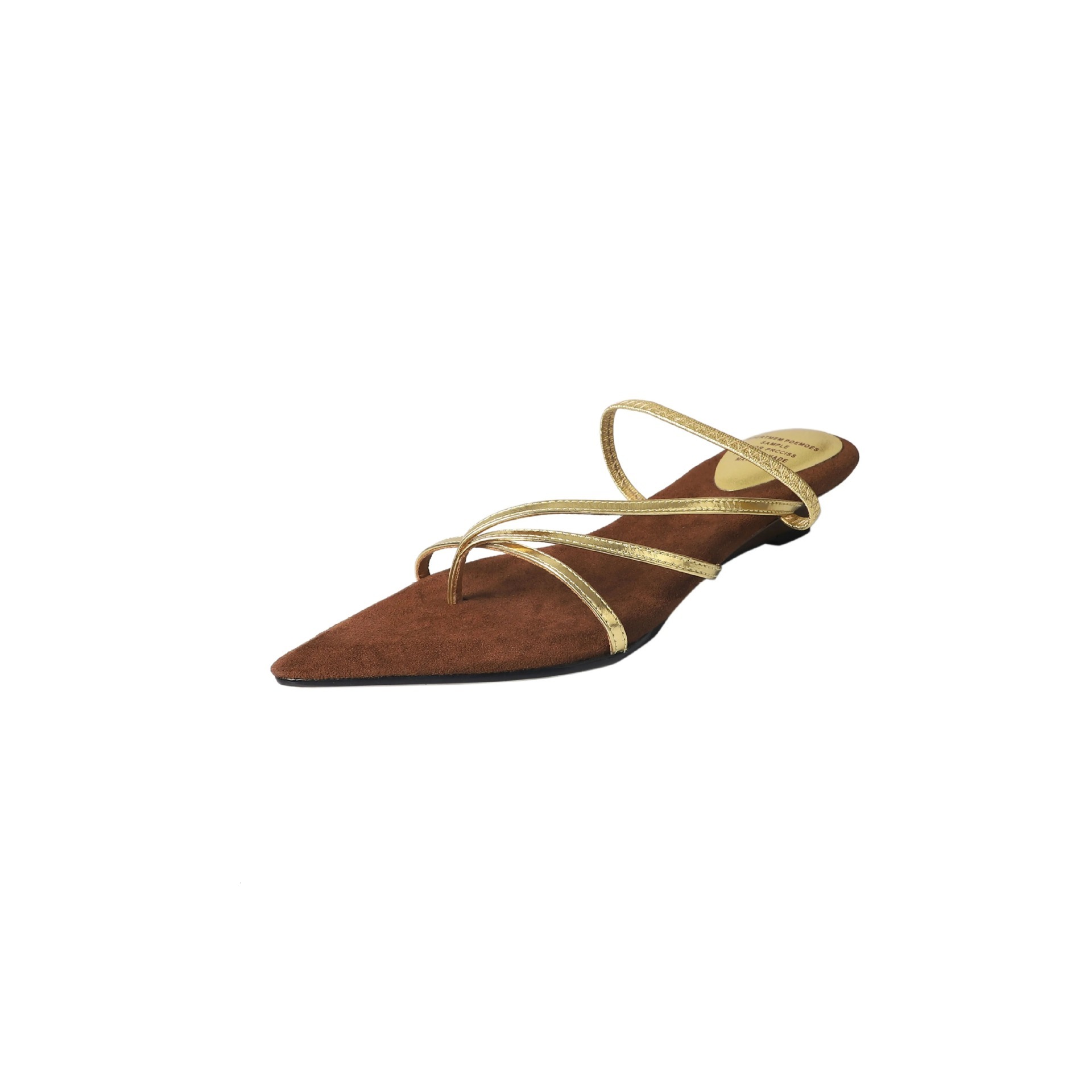 French Vacation Roman Style Two-Way One-Strap Pointed Toe Gold Thin Strap Wedge Shoes Women Outdoor Summer Sandals