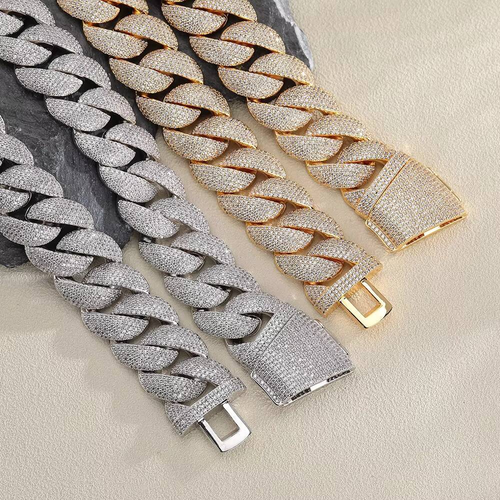 OUGEPHELI 21mm 6 Rows Hip Hop Iced Out Moissanite Moissanite VVS Collar De Candena Cubana Eslabones Cubano Necklace Miami Cuban Link Chain