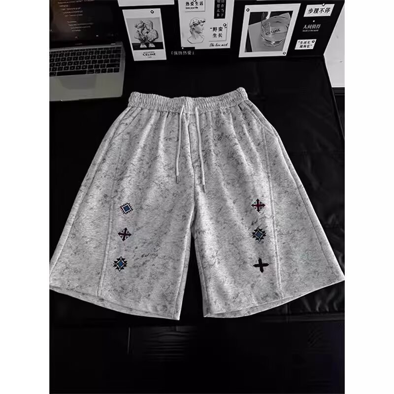 Designer Luxury Cross-border Foreign Trade Tie-dye Embroidered Shorts For Men Summer Trendy Brand, Niche Design Loose-fitting Casual Beach Shorts