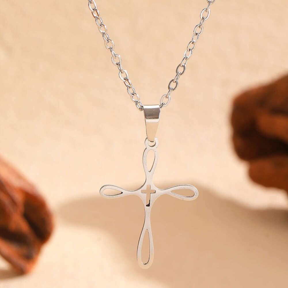 Cross-Border Cross Necklace Stainless Steel Collarbone Chain And Earring Set, Exquisite, Simple, Personalized, Versatile Daily Accessory For Women