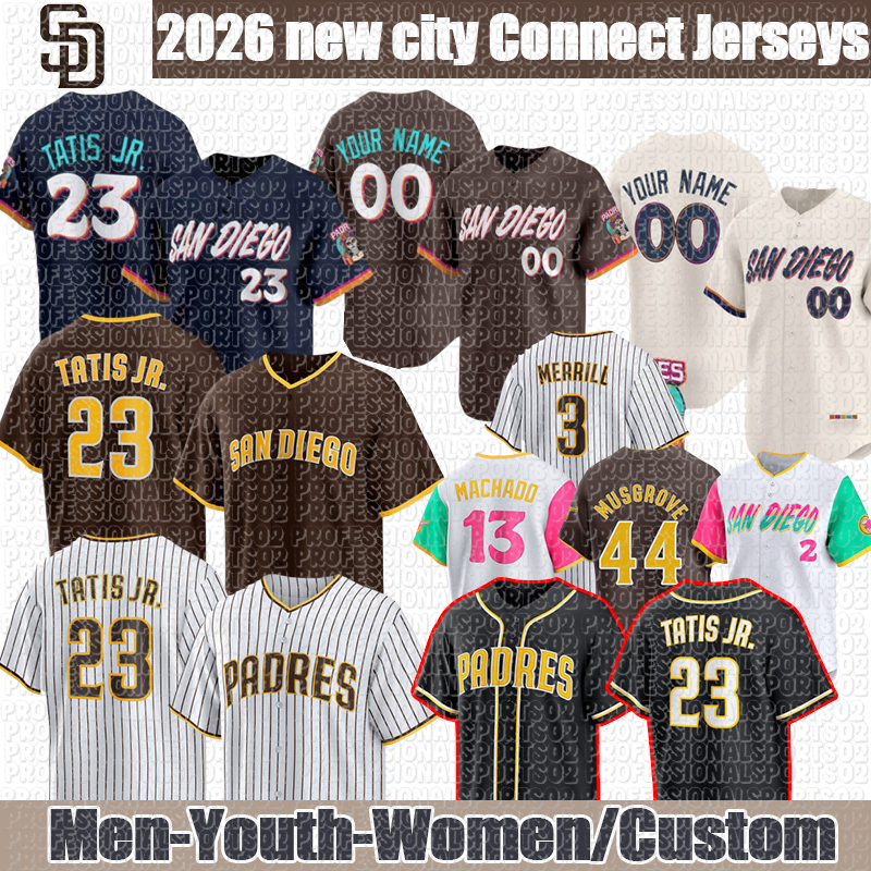 San Diegos Padres Jersey 23 Fernando Tatis Jr 2026 City Connect Nick Castellanos Manny Machado Jackson Merrill Bogaerts Joe Musgrove Cronenworth Darvi