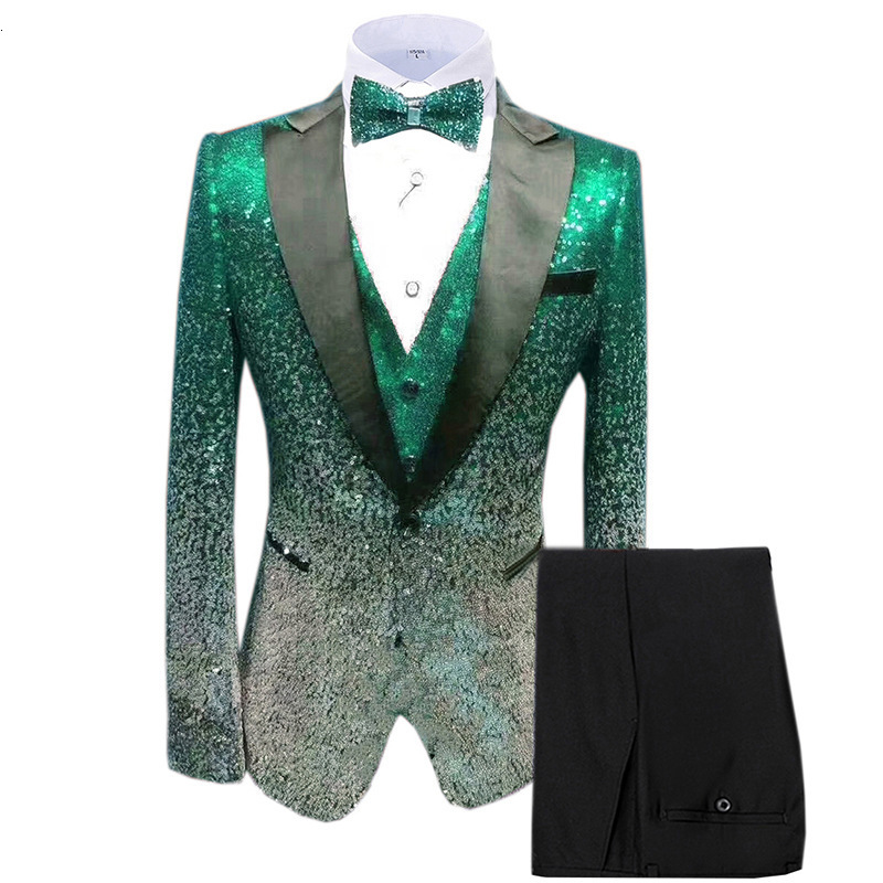Emerald Green Men Suits For Wedding Appliques Beading Groom Tuxedos 2 Pieces Jacket Pants Prom Blazers Customized 250820