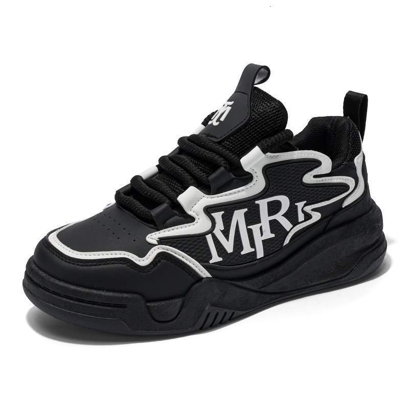 Men's new autumn versatile leather running sneakers height-increasing thick-soled dad shoes Black Chunky Sneakers Cool Silver Letter Print Casual