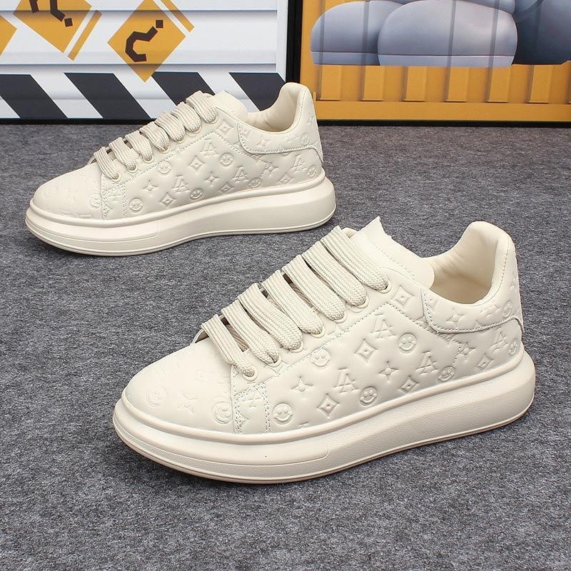 Women's Embossed Platform Sneakers White Casual Chunky Shoes Thick-Soled White Sneakers New Korean Style Men's Flat Casual Sports Shoes - view 8