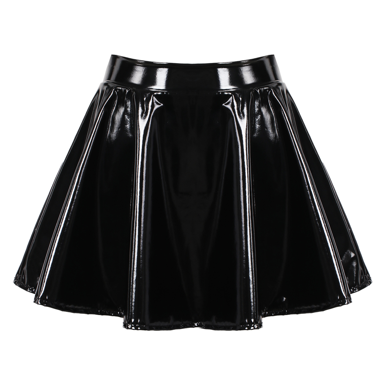 Pleated Skirt Without Lining Exposed Half PU Faux Leather Stretch DF9690 260209