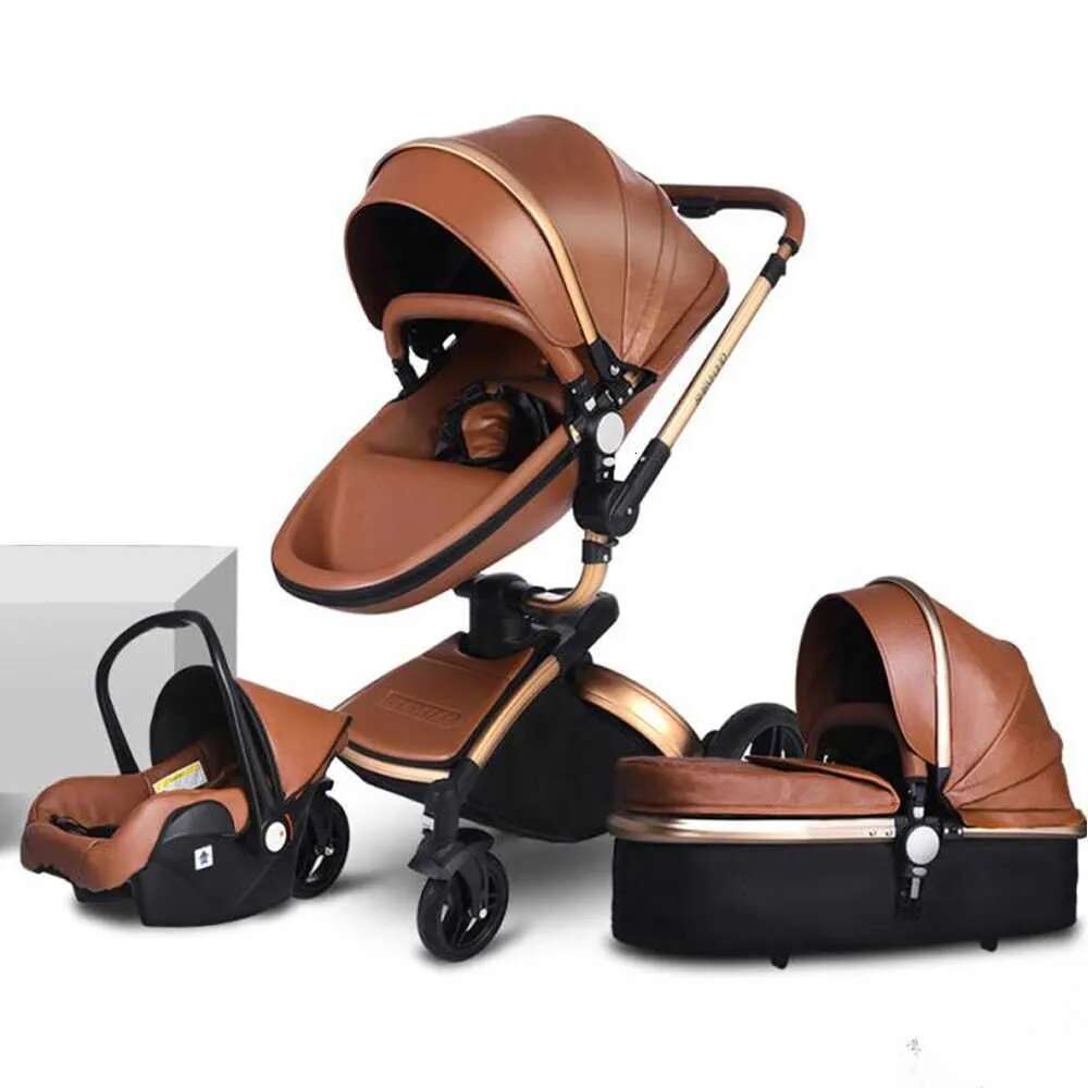 26 Hot Selling High Landscape Strollers# New leather baby stroller 3 in 1 High-Grade High Landscape Infant Carriage Luxury Baby Stroller Folding pram
