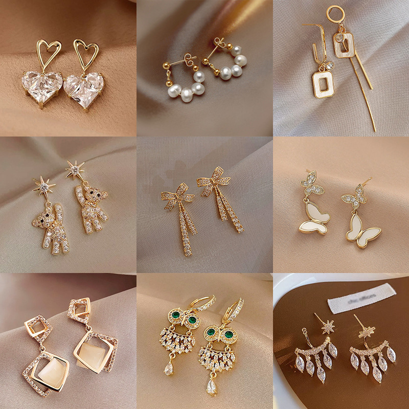 Luxury Brand Designer Women Multi-Style Zircon Pearl Stud Earrings Set S925 Silver Post Cute Elegant Versatile Daily Wear Chic Stylish Modern Trendy