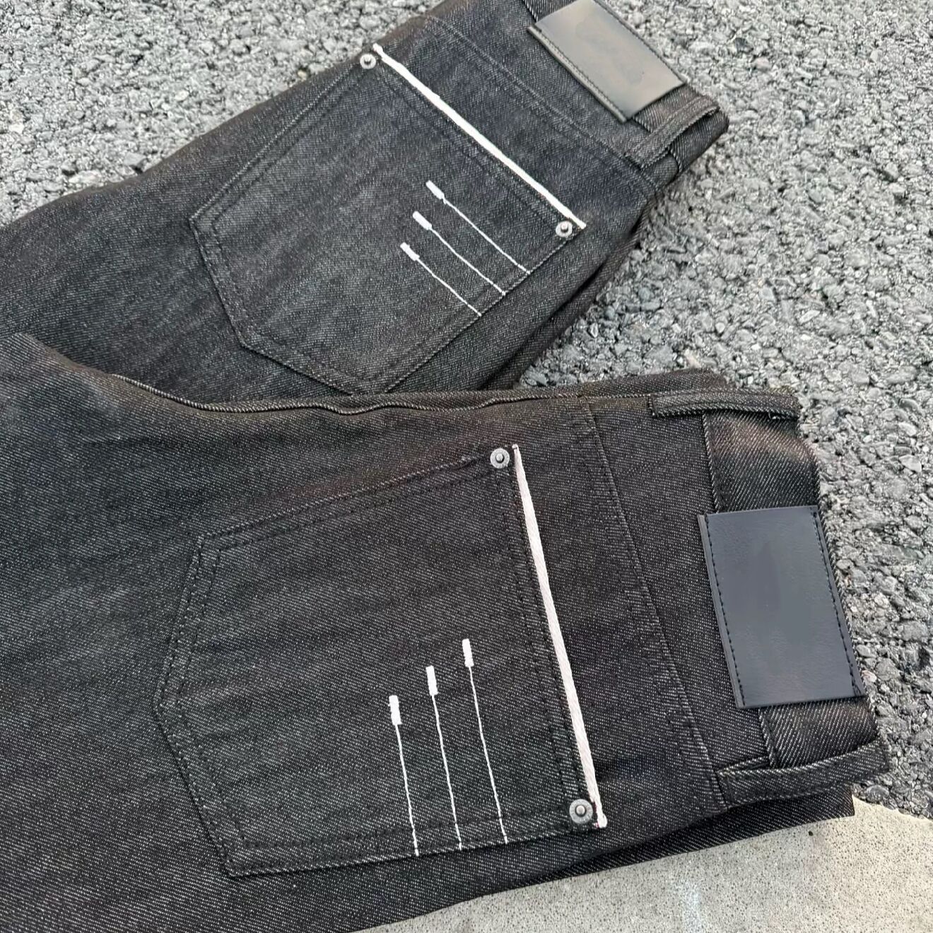 Four Line Narrow Width Stacking Designer Micro Flared Jeans Luxurious Black Embroidery Men's And Women's Slimming Straight Leg Casual Pants  - view 7