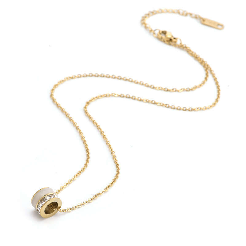 Trendy And Unique Pendant For Women Fashion Titanium Steel Inlaid With Diamonds Geometric Cylinder Cat's Eye Stone Small Waist Necklace