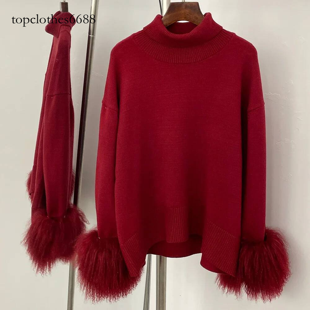 26SS OFTBUY Real Mongolia Sheep Sweater Spring Autumn Oversize Cardigan Women High Collar Pullover Female Cuffs Fur Knitting Coat 26SS