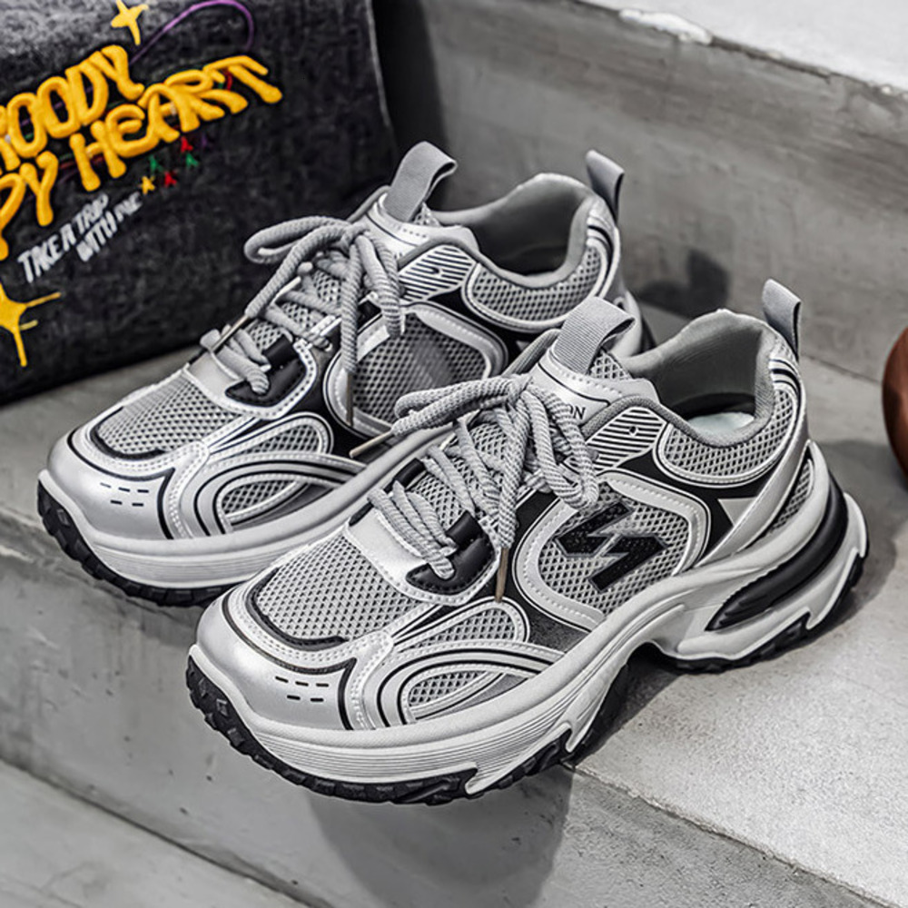 Chunky Sneakers Autumn New Breathable Mesh Men's Trendy Versatile Thick-Soled Height-Increasing Casual Sports Shoes Men
