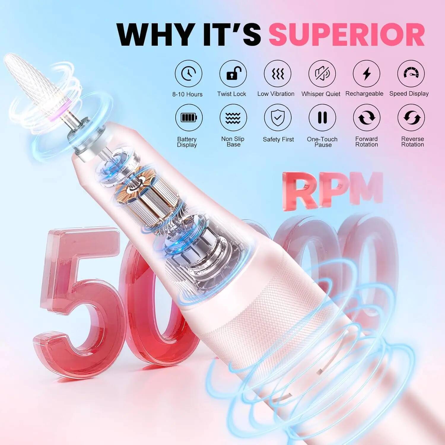 50000Rpm Professional Electric Drill Rechargeable Polisher With LCD Screen Suitable For Gel Polish Nail File Manicure Tool Fast Shipping X260420 - view 3