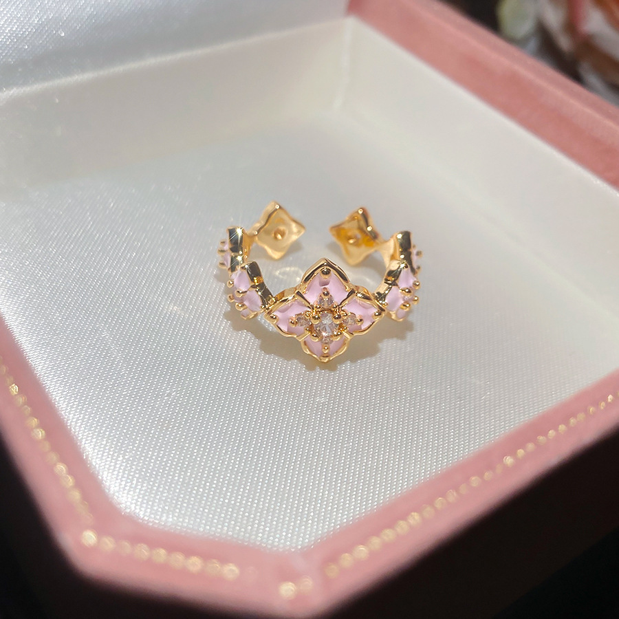 Four-leaf flower inlaid with zircon open ring, light luxury high-end feel, versatile and exquisite finger ring for women - view 5