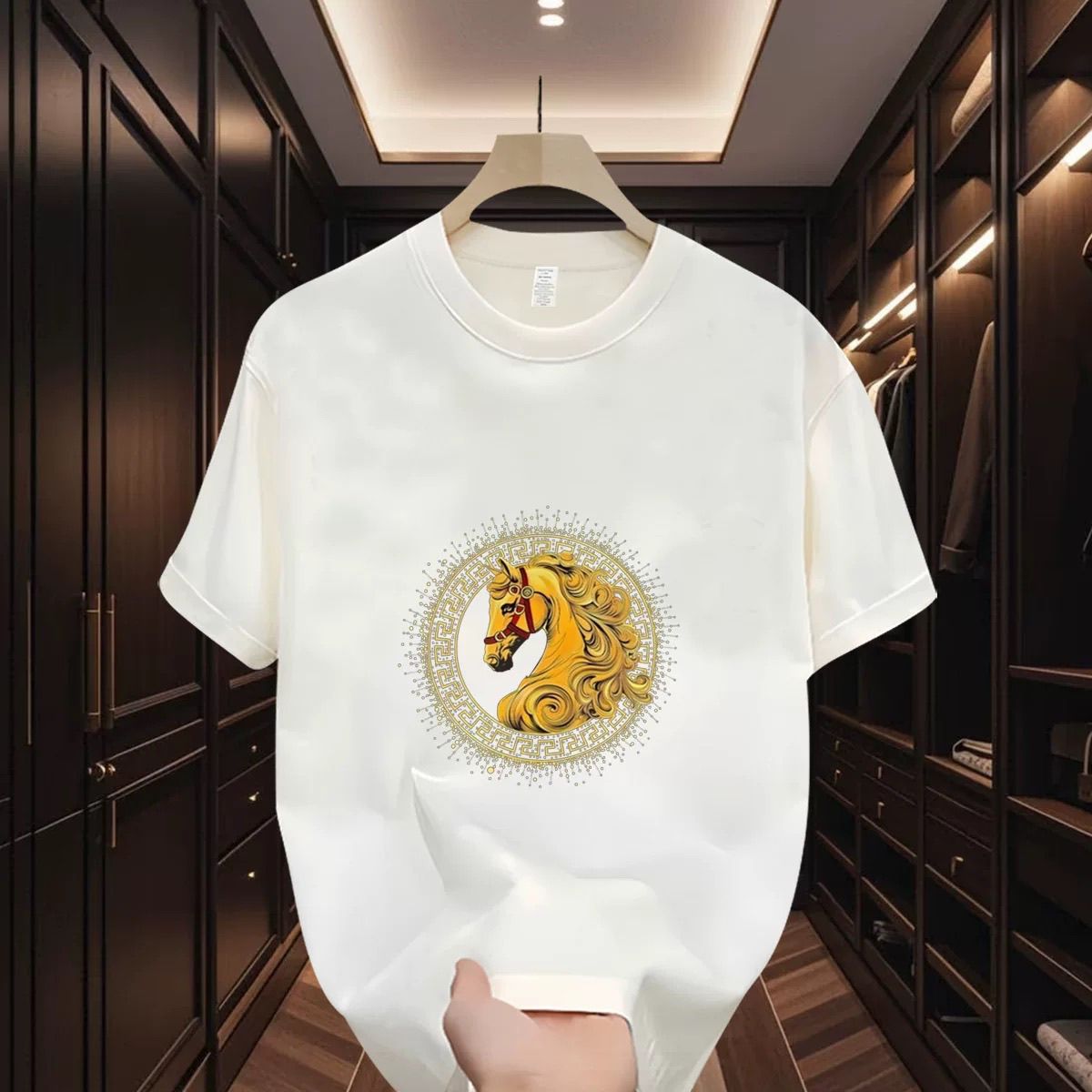 Outlet Discount 2026 Year Of The Horse New Plus Size Pure Cotton Short Sleeve Heavyweight Top T-Shirt Men's Fashion Brand