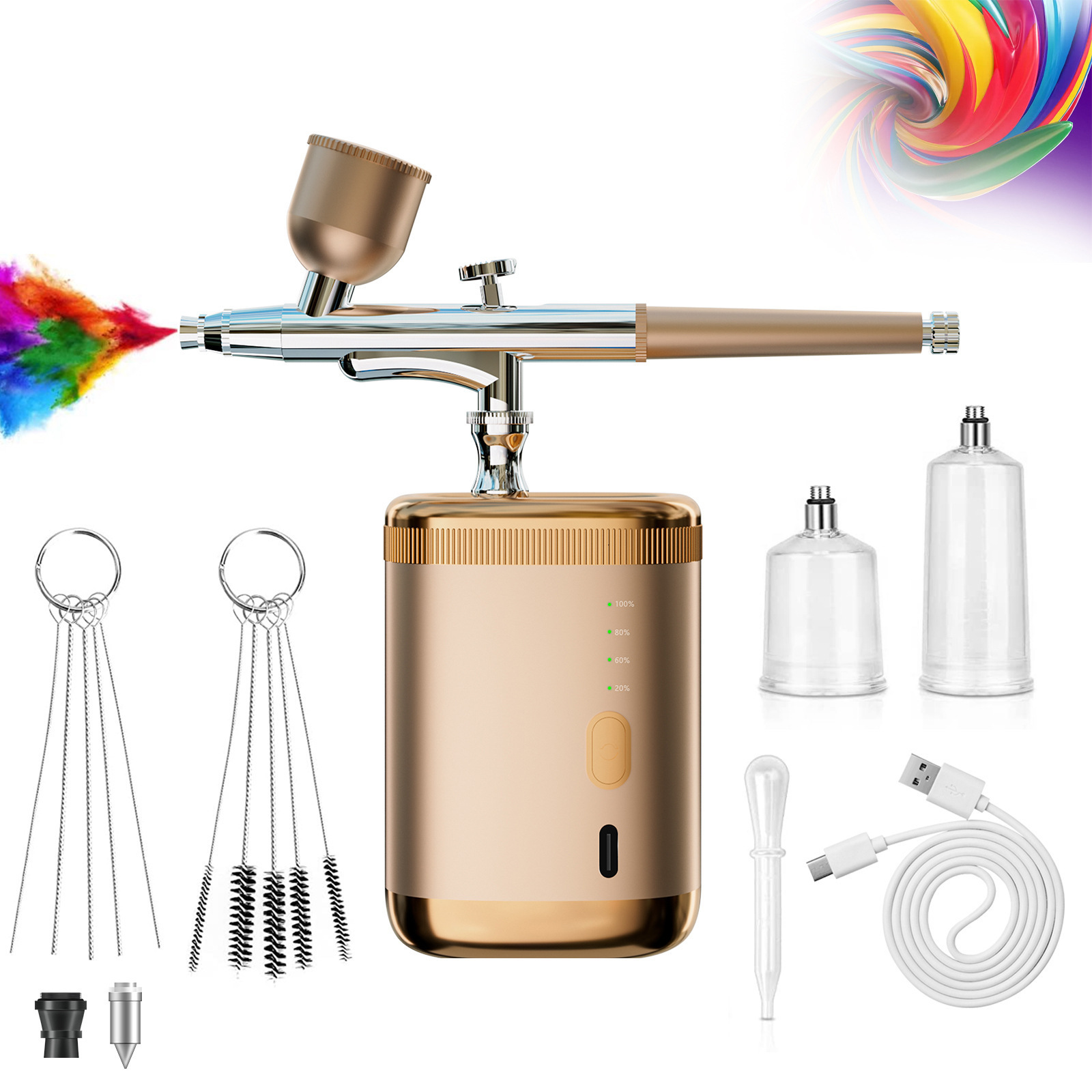 Dual-action Mini Air Compressor Kit Nail Airbrush for Nails Cake Tattoo Makeup Paint Air Spray Gun Oxygen Injector 240716