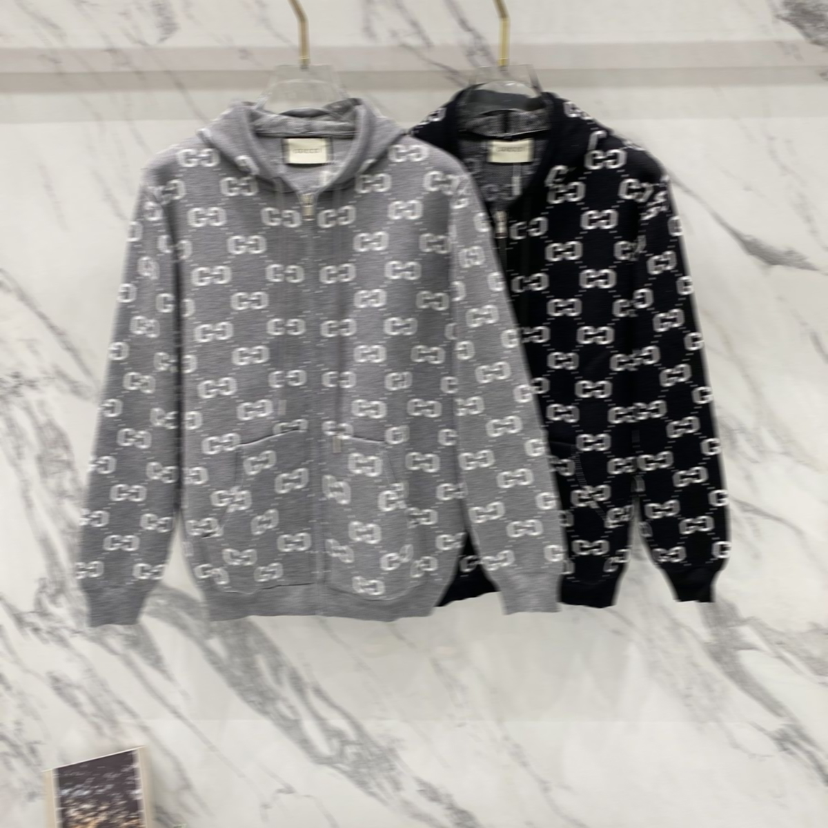 Classic fashion designer letter hoodie large size jacket winter sweater towel stand collar zipper long sleeve wind cardigan knitted coat for men and
