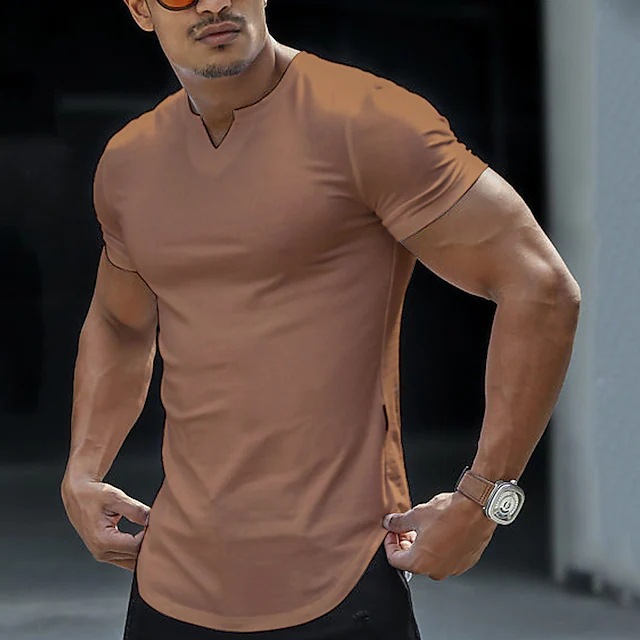 2026 new Men's T Shirts Casual Slim Fit Sports Shirt Mens Summer Short Sleeve V Neck Skinny Stretch Tees Leisure Men Clothes Streetwear Pullover 