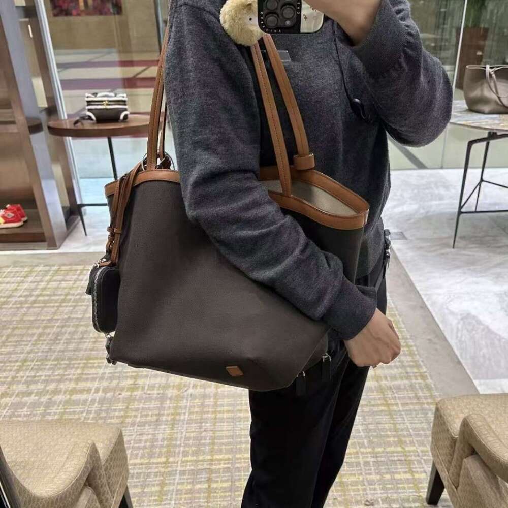New Reversible Tote Bag Canvas Splice Cowhide Contrast Color Underarm Bucket Bag Large Capacity Commute Handbag Shoulder Bag For Women SENYY