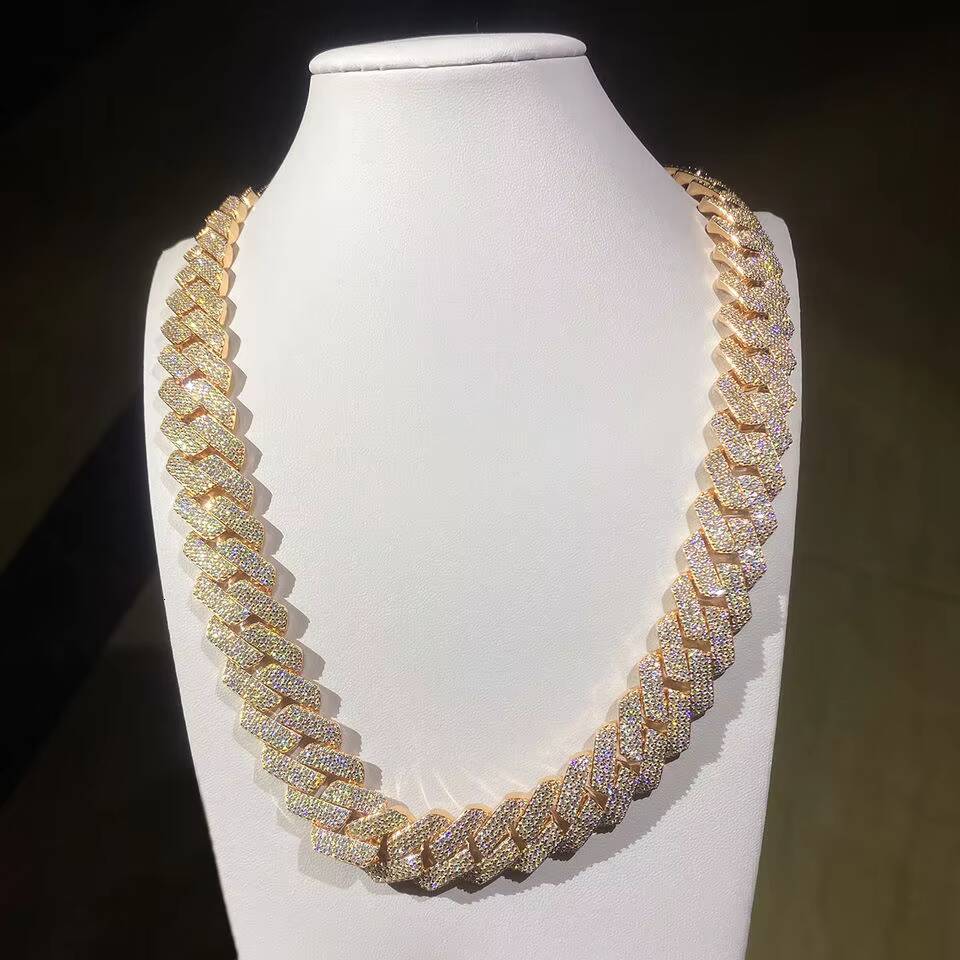 Custom Rapper Jewelry 18mm Gold Plated Miami Hip Hop Diamond Necklace 925 Silver VVS Moissanite Iced Unisex Cuban Link Chain