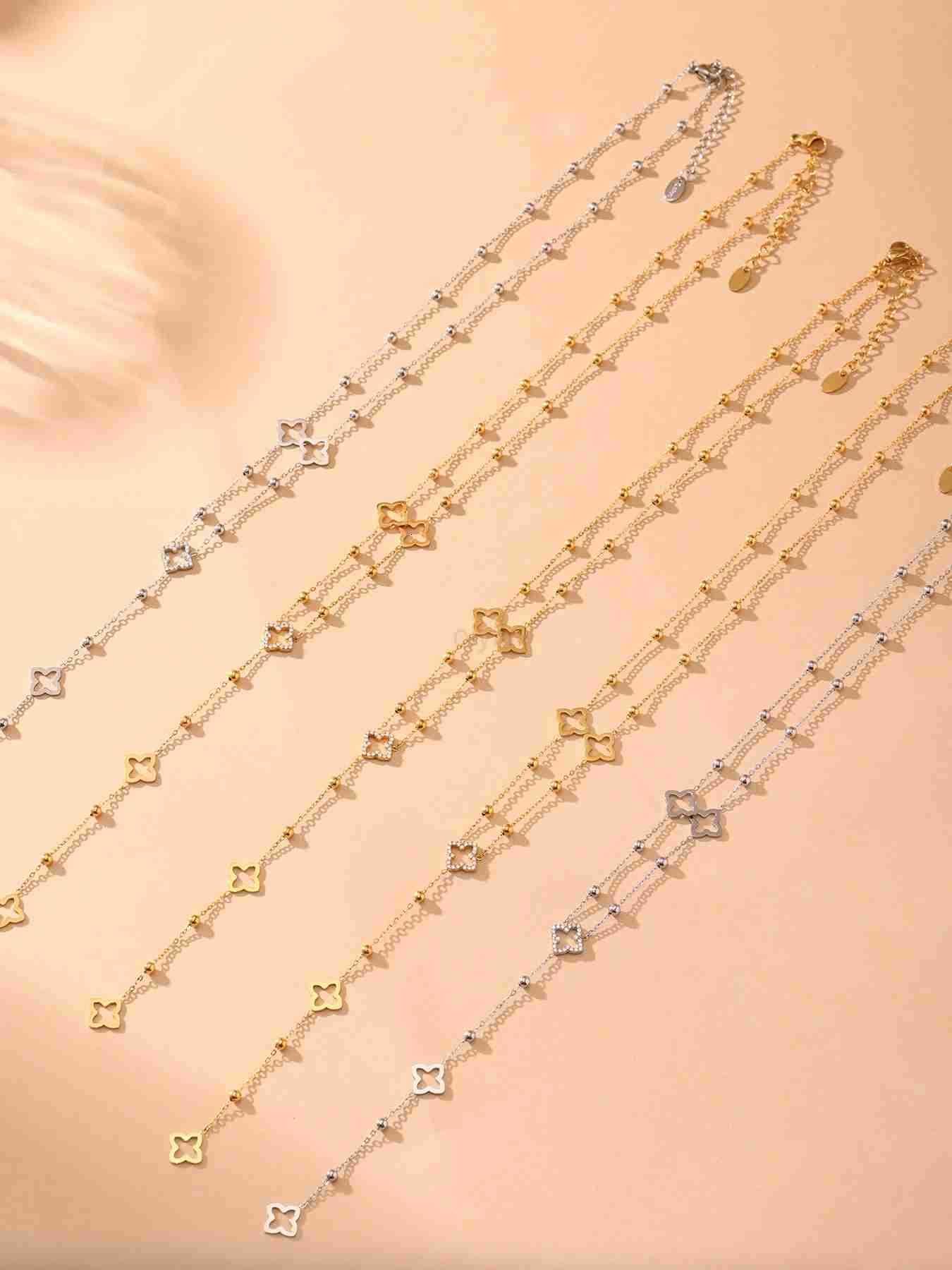 Nivora Gorgeous Luck Clover Zircon Long Chain Stainless Steel Necklaces For Women Metal Female Collar Wedding Banquet Jewelry H260420 - view 7