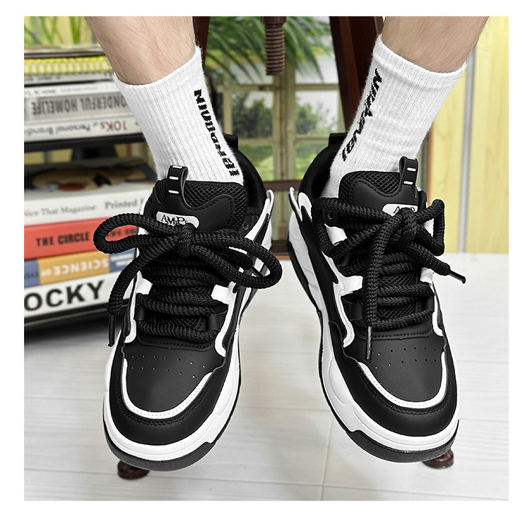 Men's New Versatile Sports Casual Sneakers Hot Trend Shoes Black and White Chunky Sneakers Trendy Letter Print Casual Dad Shoes